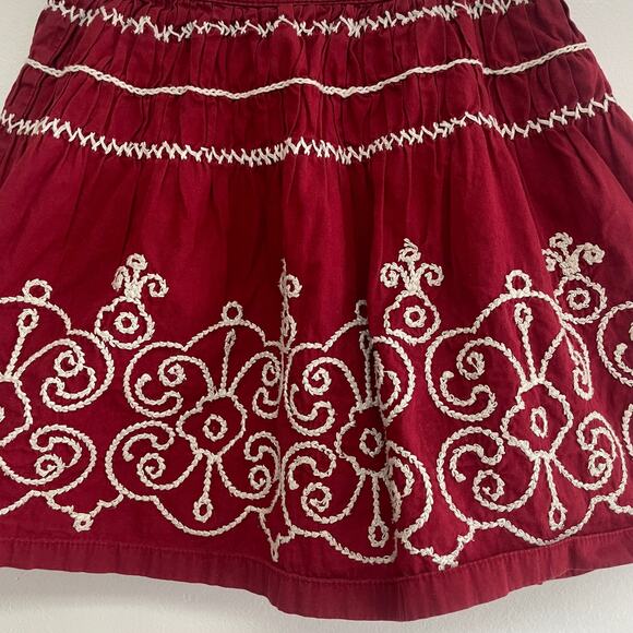 Mini Boden Girl's Red Smocking White Embroidered Skirt Sz 3-4 Yrs - Picture 2 of 6